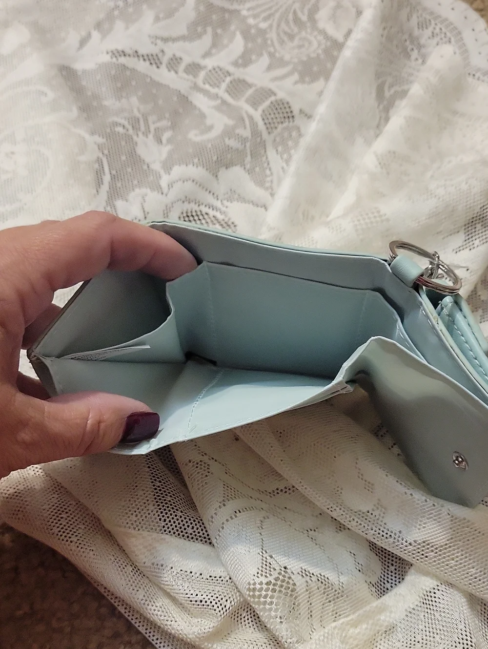 NWT Vintage Compact Mint Bow Accent Wallet with Pearl Charm